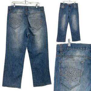 Avirex Jeans Mens 36x32 Wide Leg Baggy Streetwear Embroidered Back Pockets Y2K